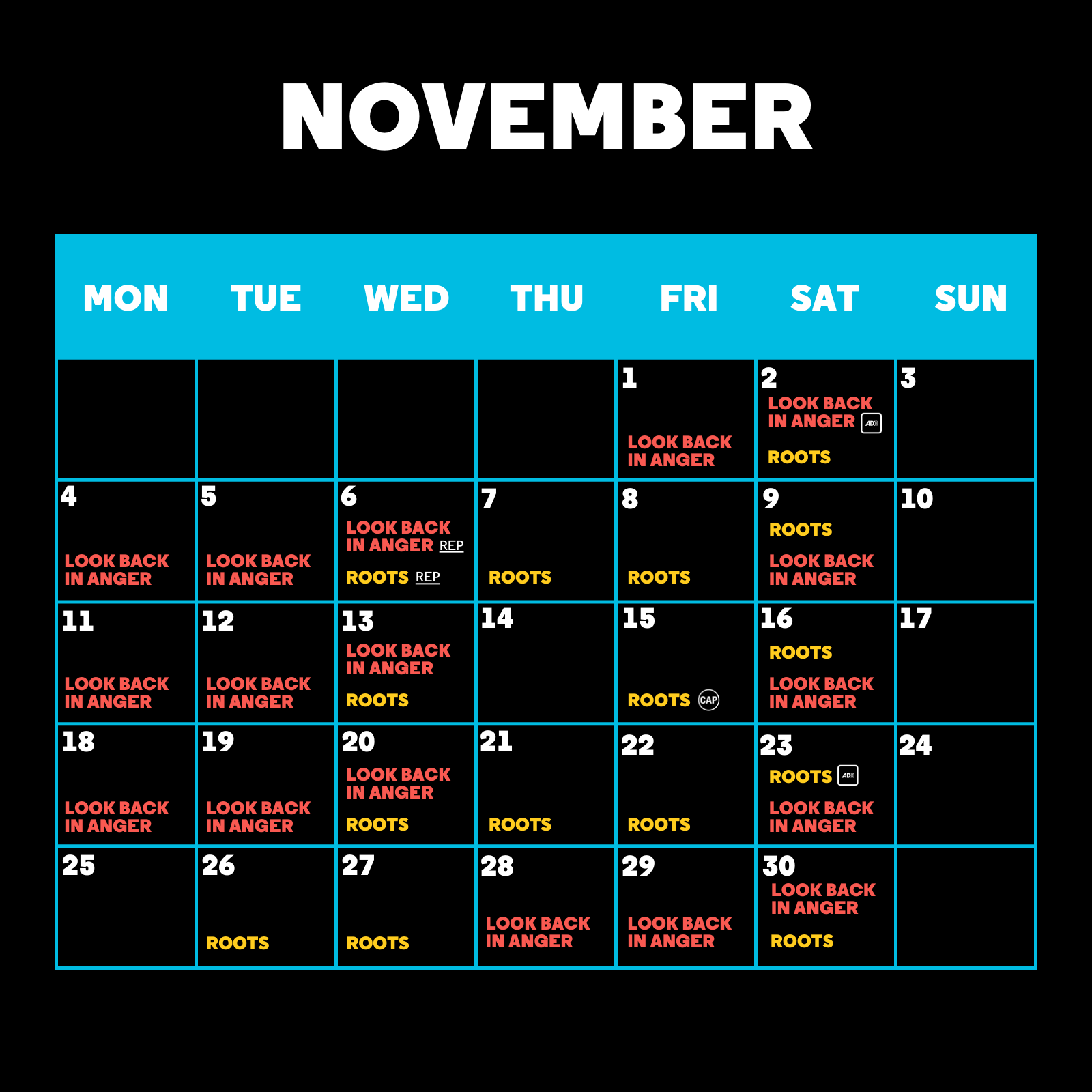 Calendar graphic showing the performance taking place in November.